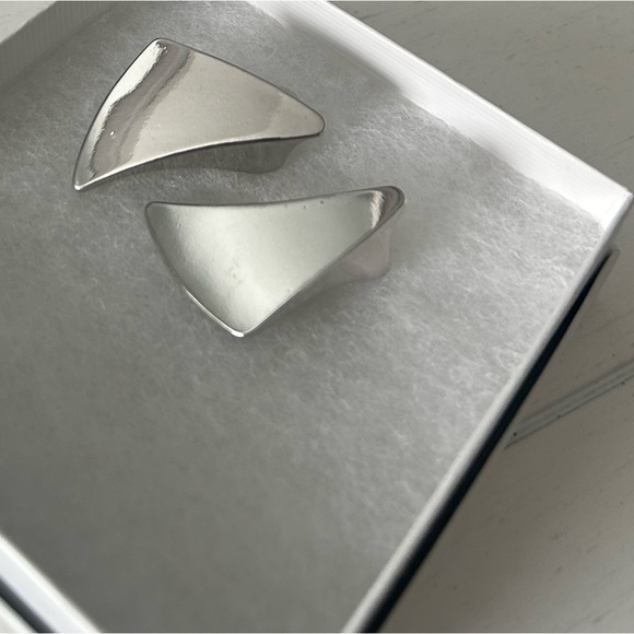 Yves Saint Laurent Silver Geometric Clip-On style pierced Earrings Vintage - Picture 9 of 15